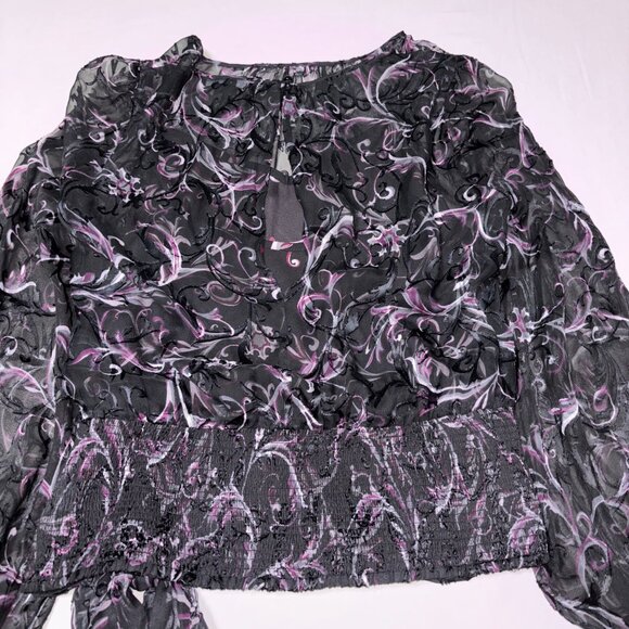 White House Black Market Sz 8 Silk Velvet Burnout Sheer Black Purple Whimsigoth - Picture 9 of 16